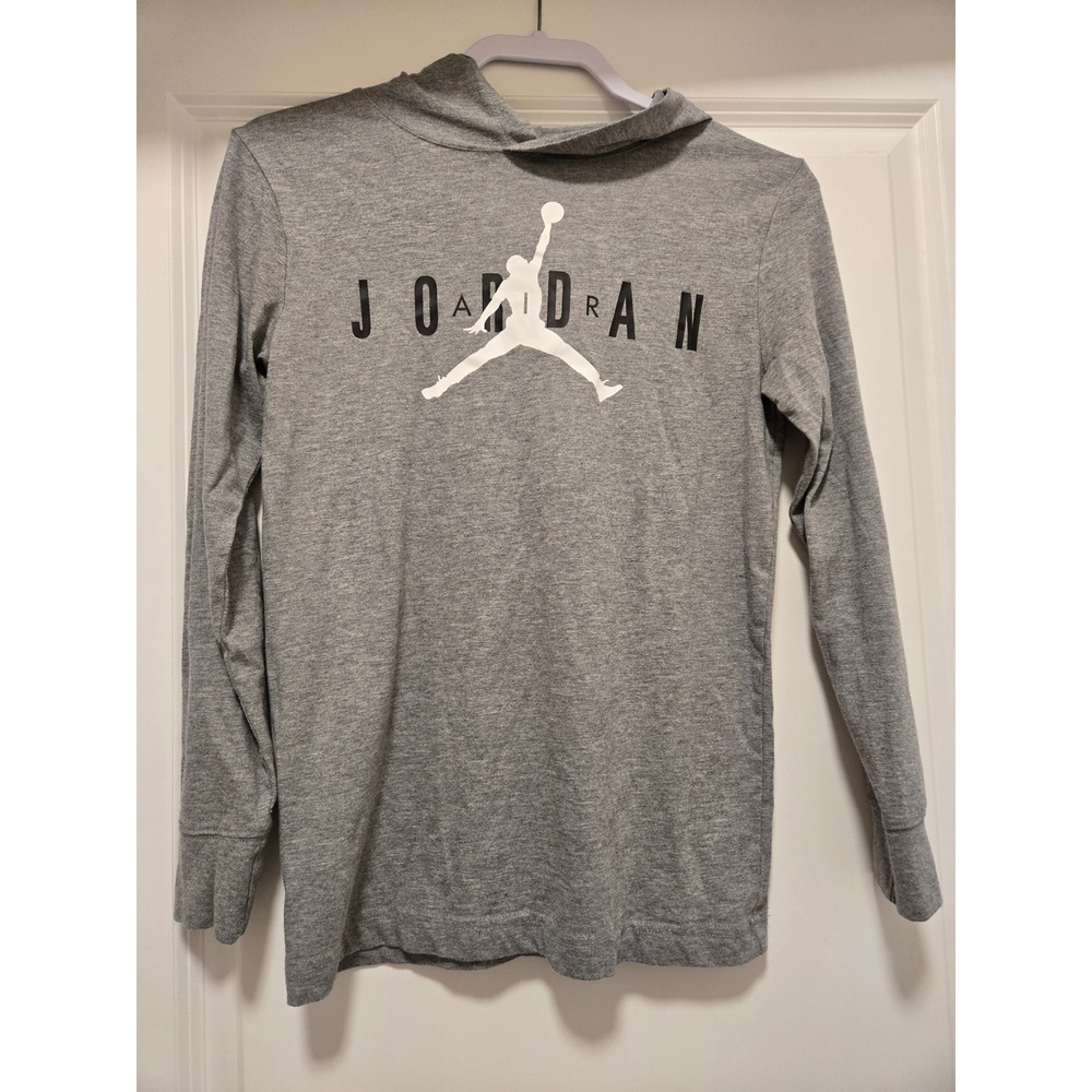 Jordan Boys Jumpman Long Sleeve Hooded T-Shirt Gray Large L 12-13 Yrs